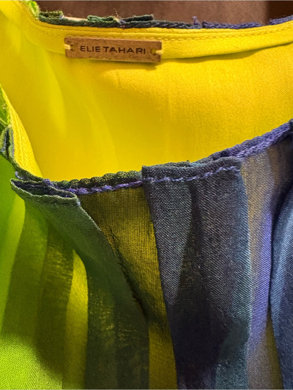 ELIE TAHARI Blue and Green Ombre Pleated Tie-Shoulder Midi Dress - Picture 5 of 7
